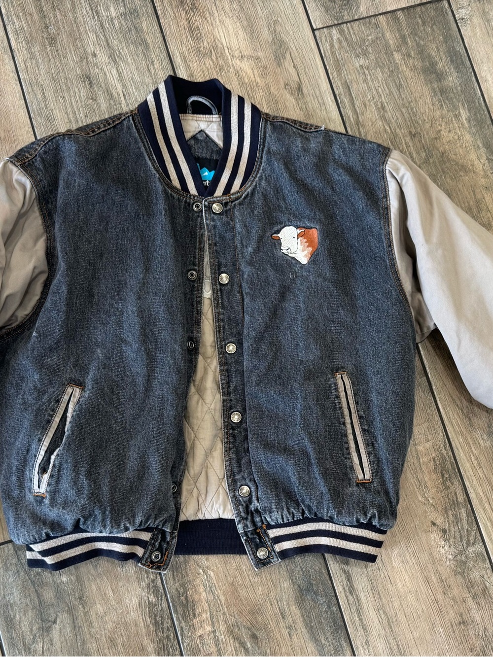 Vintage denim Blue Varsity Bomber Jacket